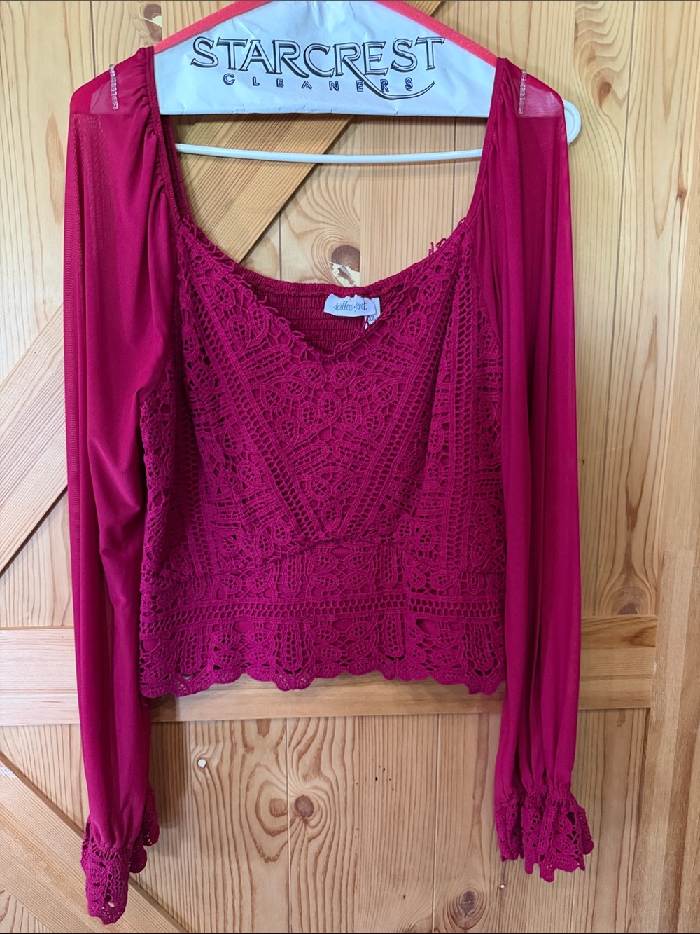 Crochet Lace Long-Sleeve Blouse in Magenta by Willow & root